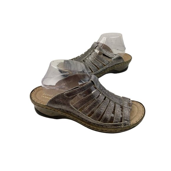 *Josef Seibel Sandals Womens 41 Metallic Silver Caged Strappy Slip On Slide Mule - Picture 4 of 11
